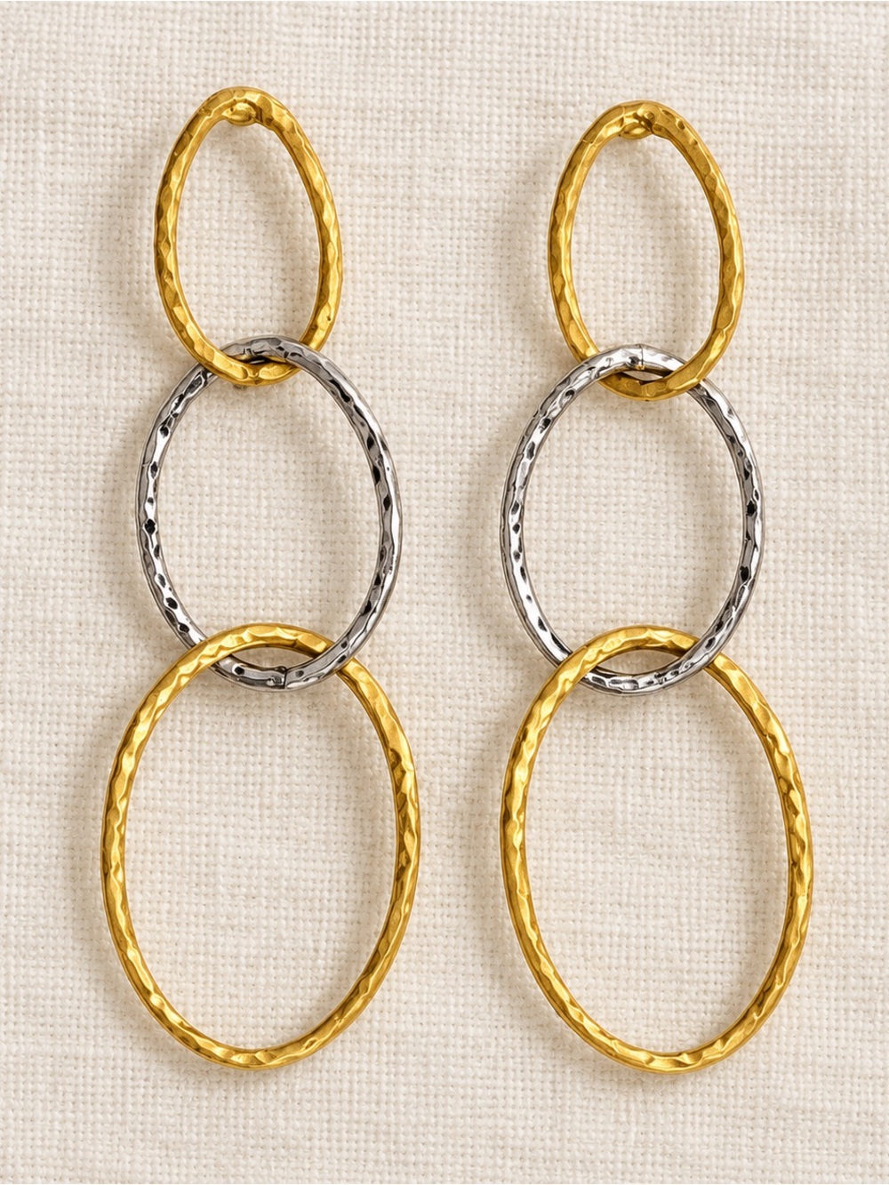 Bubu Shop Hammered Gold plated & Silver Triple-Loop Drop Earrings
